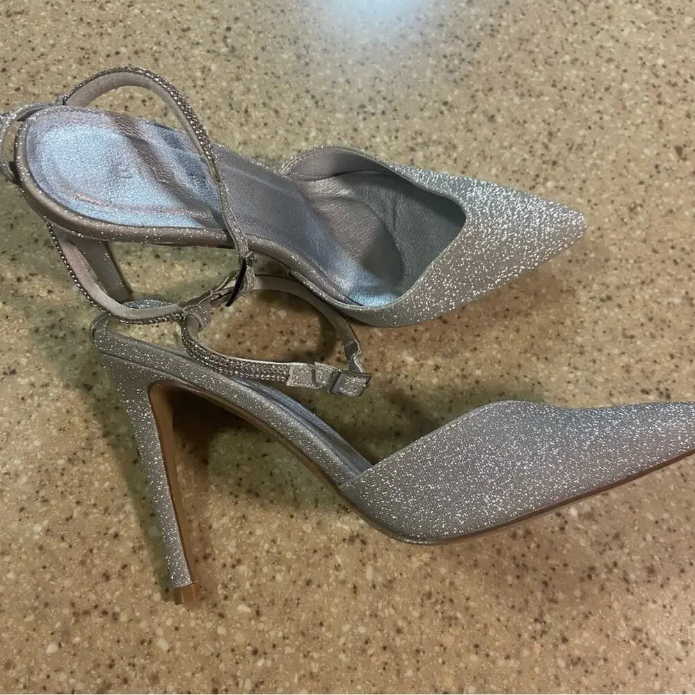 Billini Esara Silver Glitter Rhinestone Ankle Strap Pumps - Picture 3 of 10